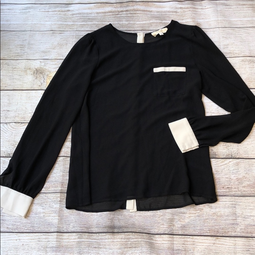 Anthropologie Lost April Black top w/cream details